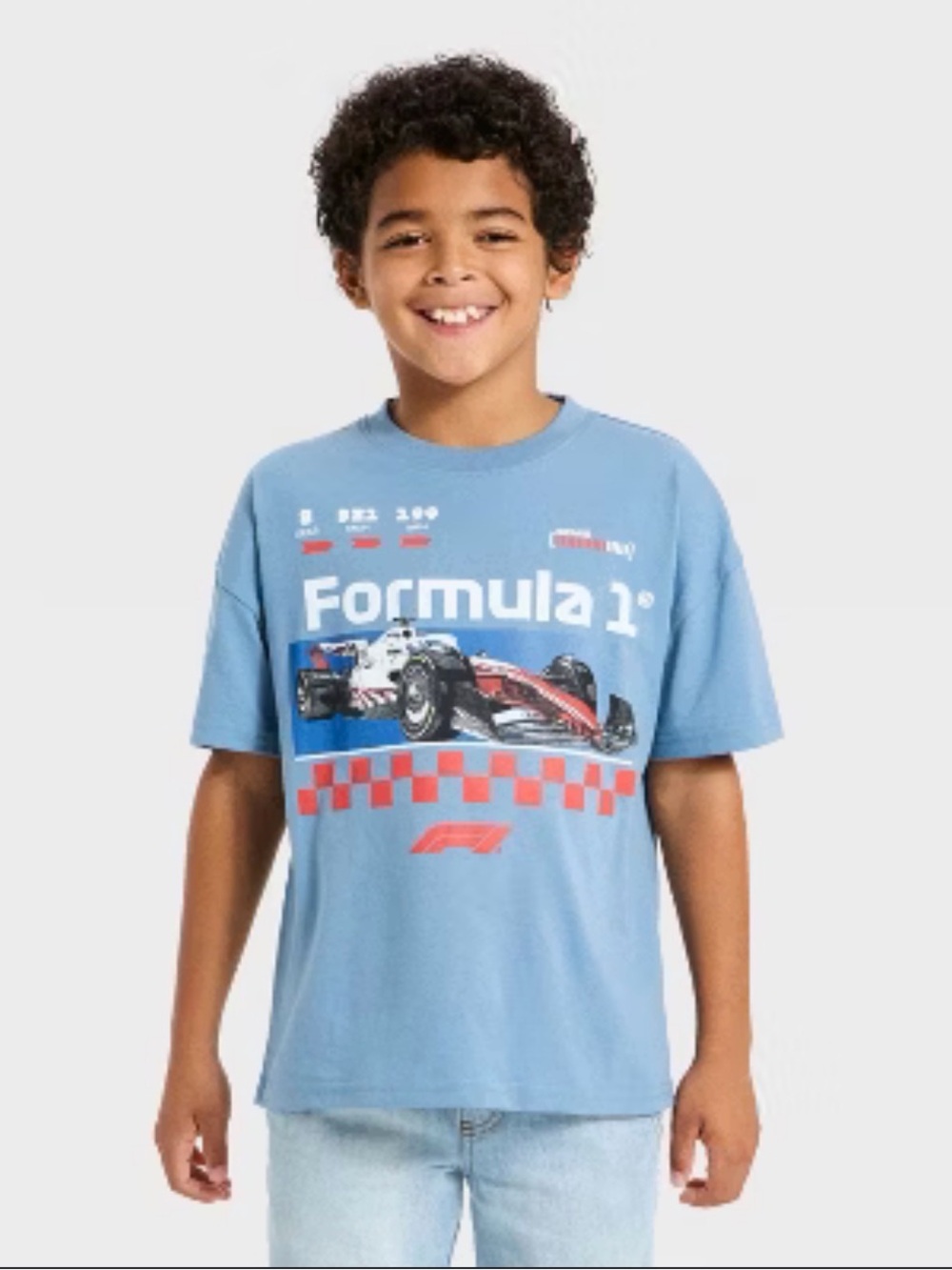 Boys' Formula 1 Race Car Short Sleeve Oversized Graphic T-Shirt -
Blue XL